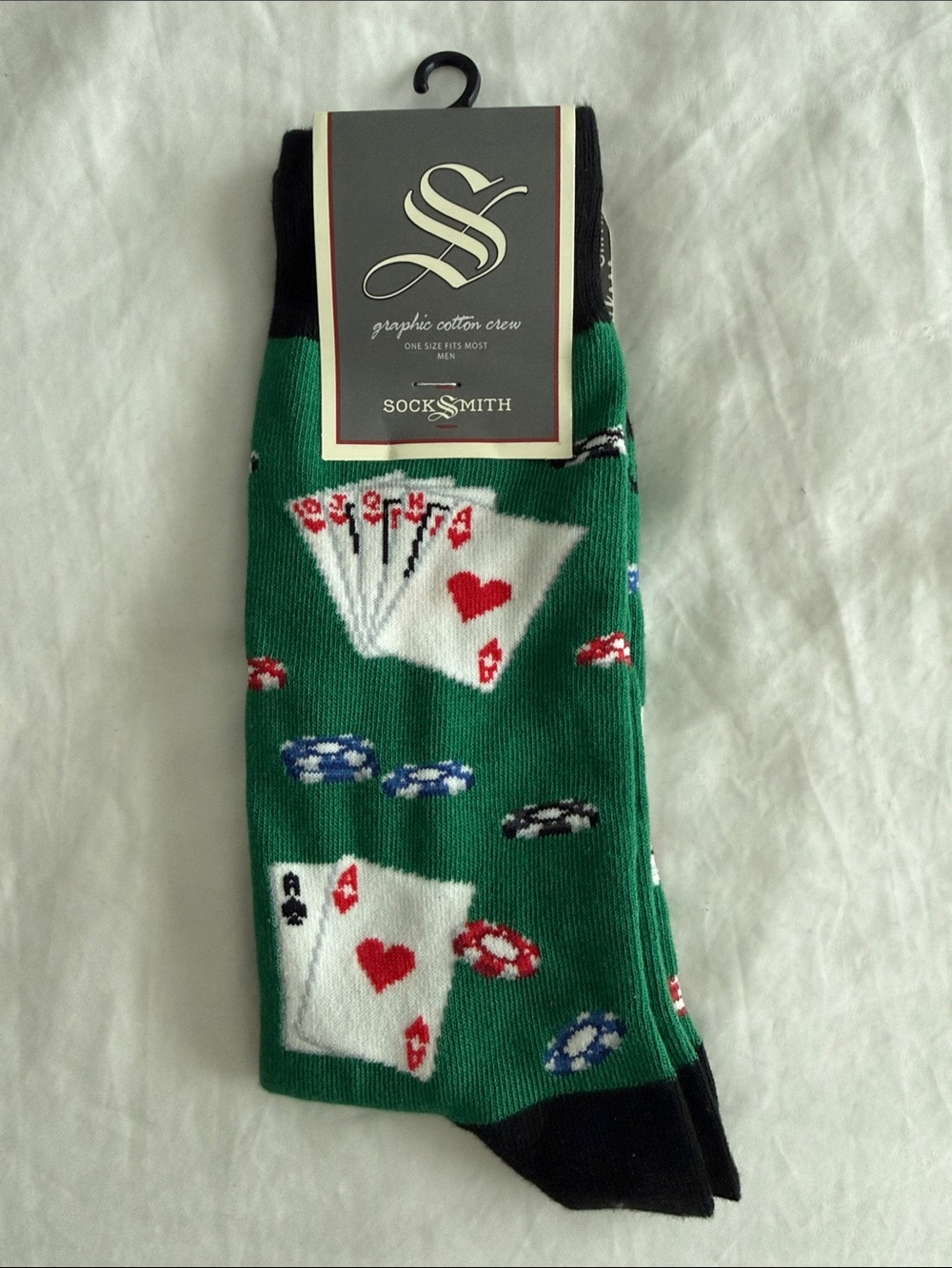 Socksmith Green Playing Cards Crew Socks Poker NWT
